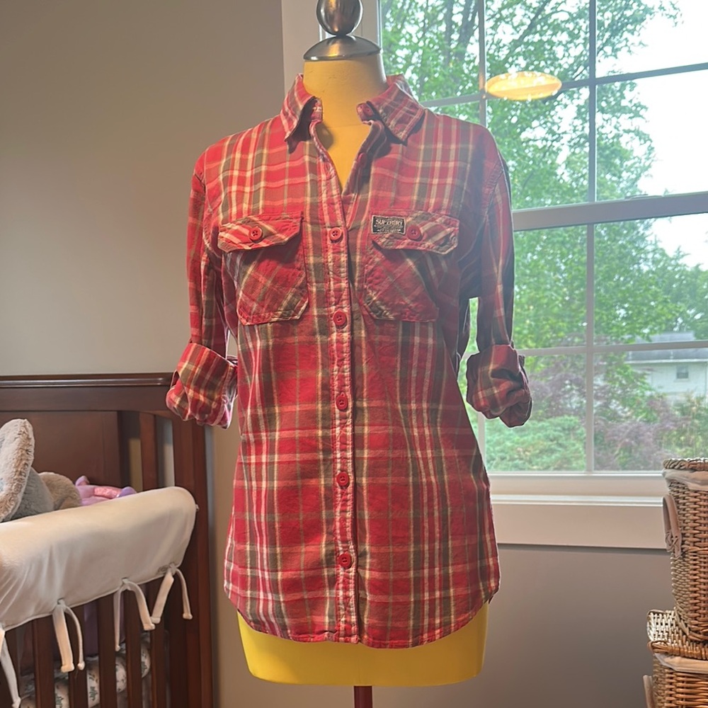 Superdry Red Plaid Button Down Shirt